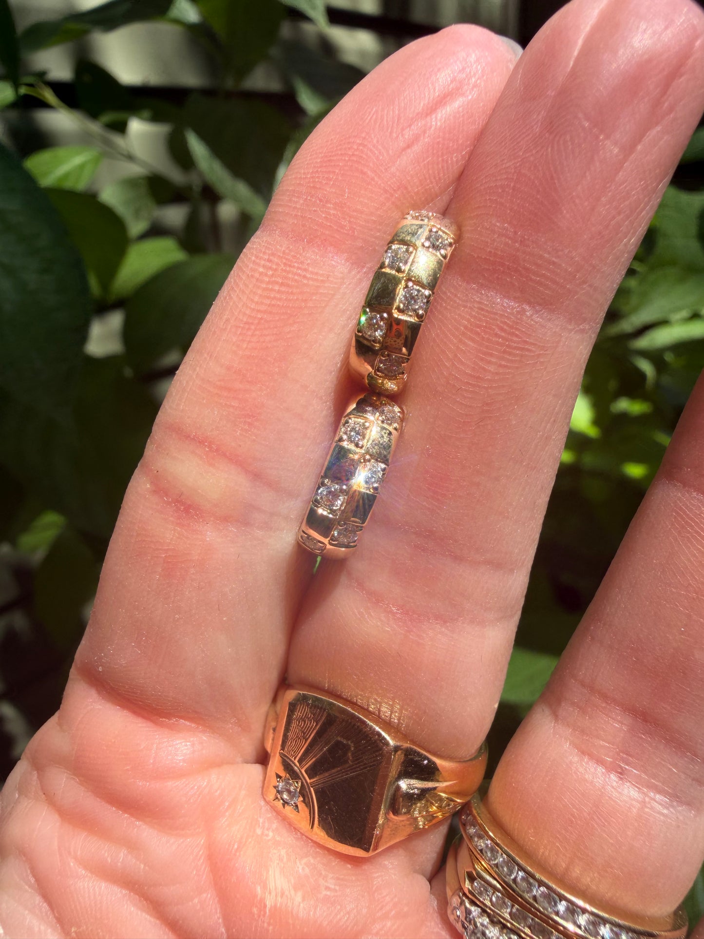 Solid 14k & Diamond Checkered Huggie Hoop Earrings